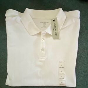 NWT XL Claiborne Polo Style Shirt, White, Short Sleeve, Golf/Business/Leisure
